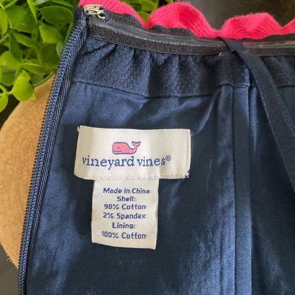 Vineyard Vines Ric Rac Strapless Dress Navy Pink Trim Party Cotton Blend sz 2 - Picture 5 of 13